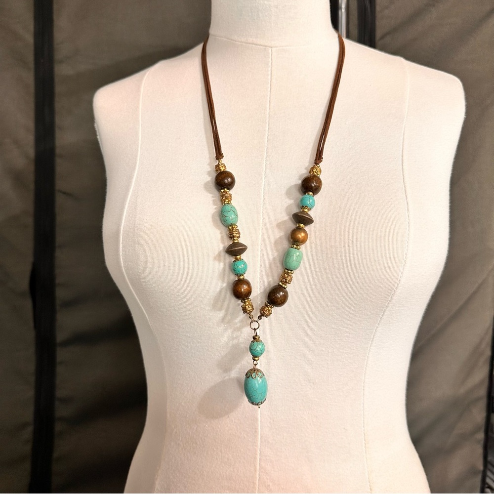 Vintage Single Strand Women's Necklace Beaded Bohemian Handmade Turquoise Retro